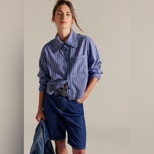 We The Free Blue and White Striped Button-Down Shirt